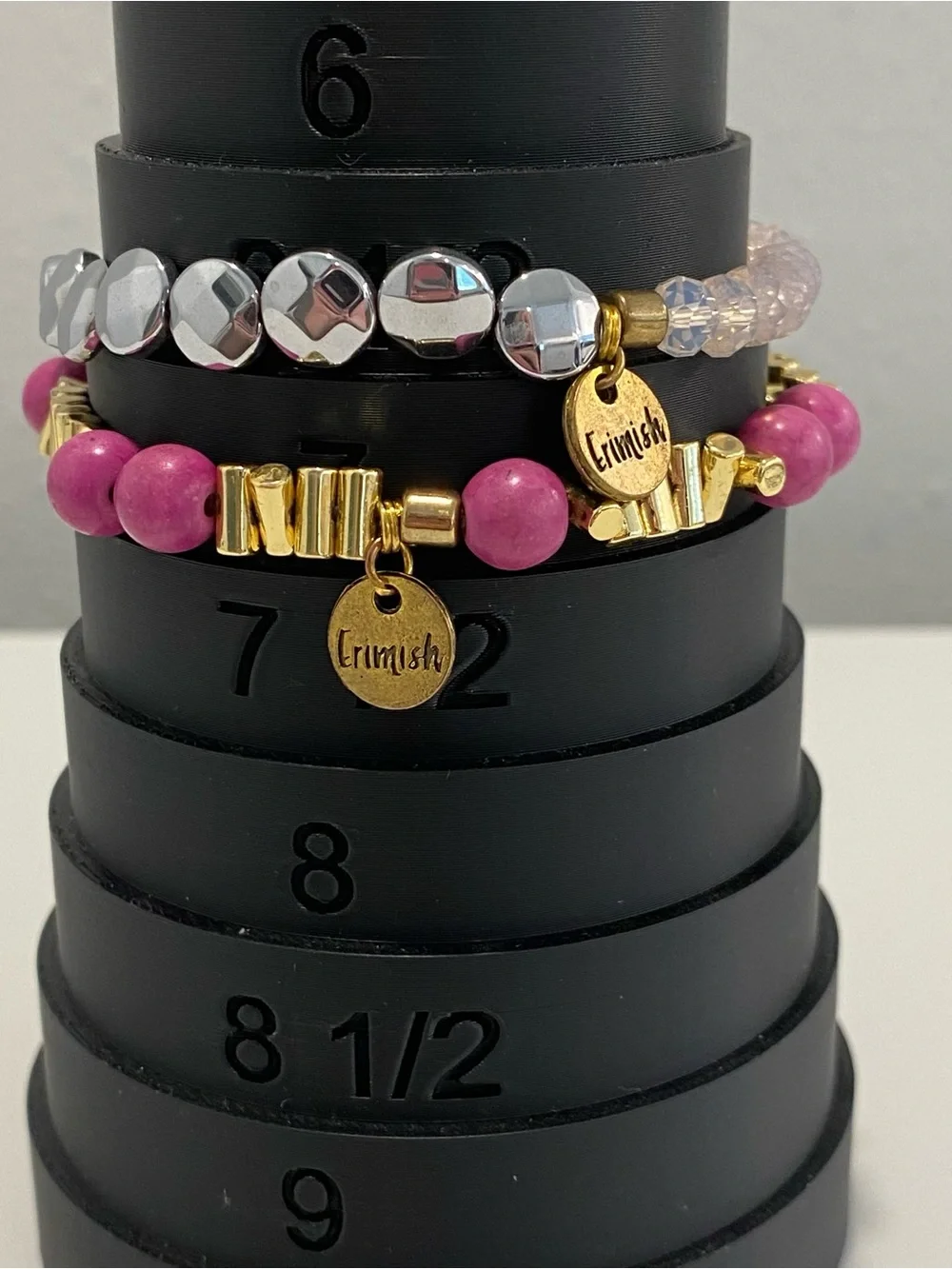 Erimish Beaded Bracelet Stack Set Stretch Layered Gemstone Silvertone Goldtone